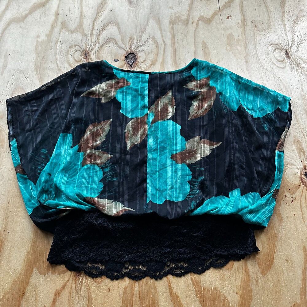 Zac & Rachel Floral Lace Trim Blouson Blouse - XL
